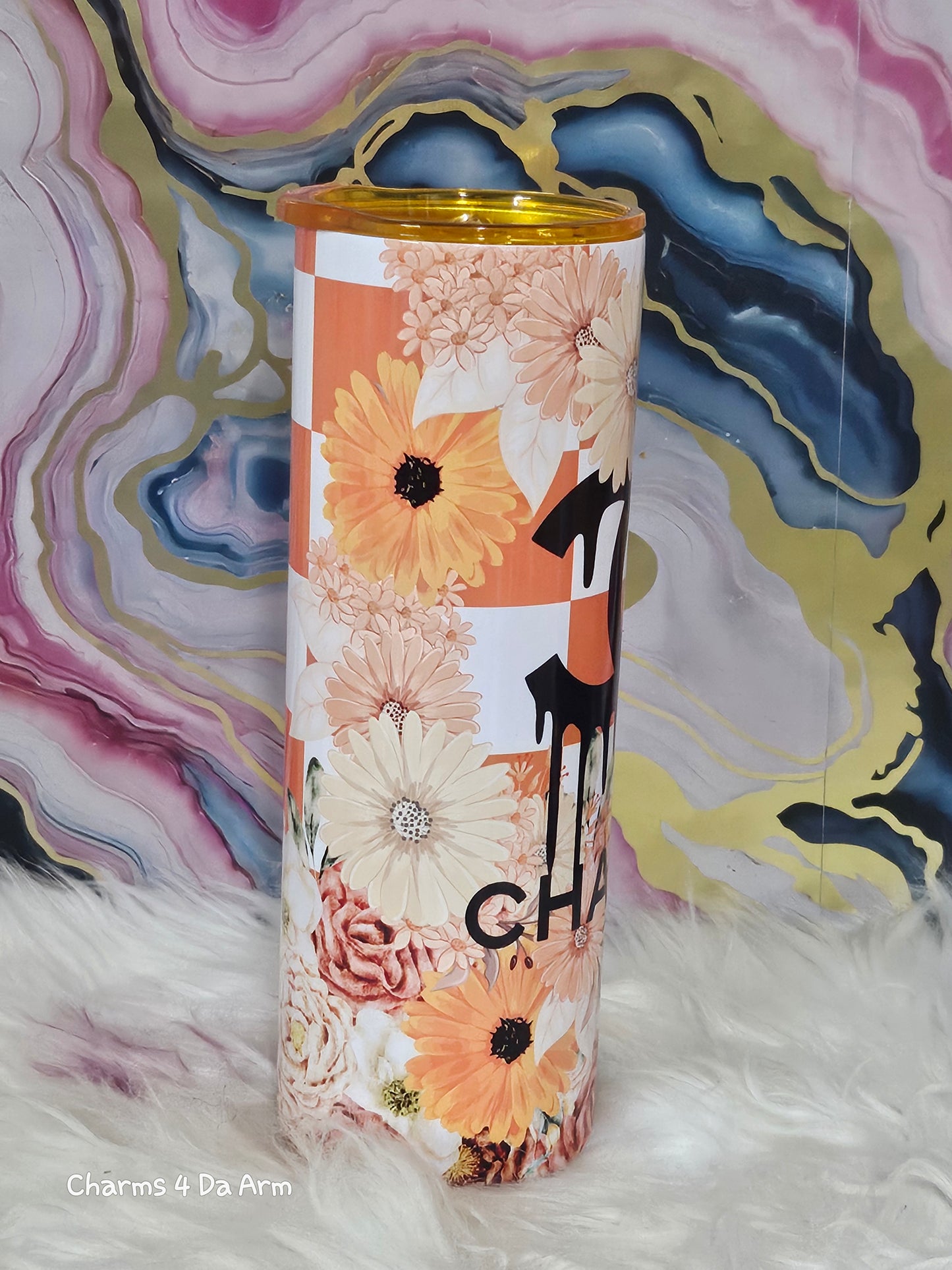 Chanel Inspired Tumbler w/Color Lid