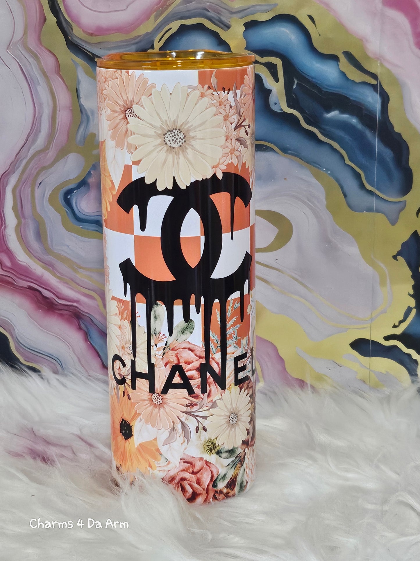 Chanel Inspired Tumbler w/Color Lid