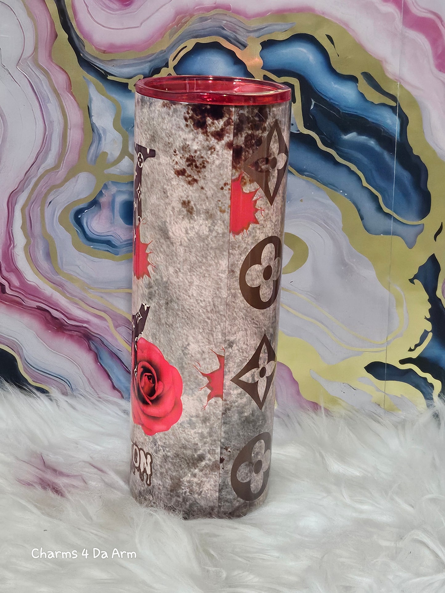 LV inspired Tumbler w/Color Lid