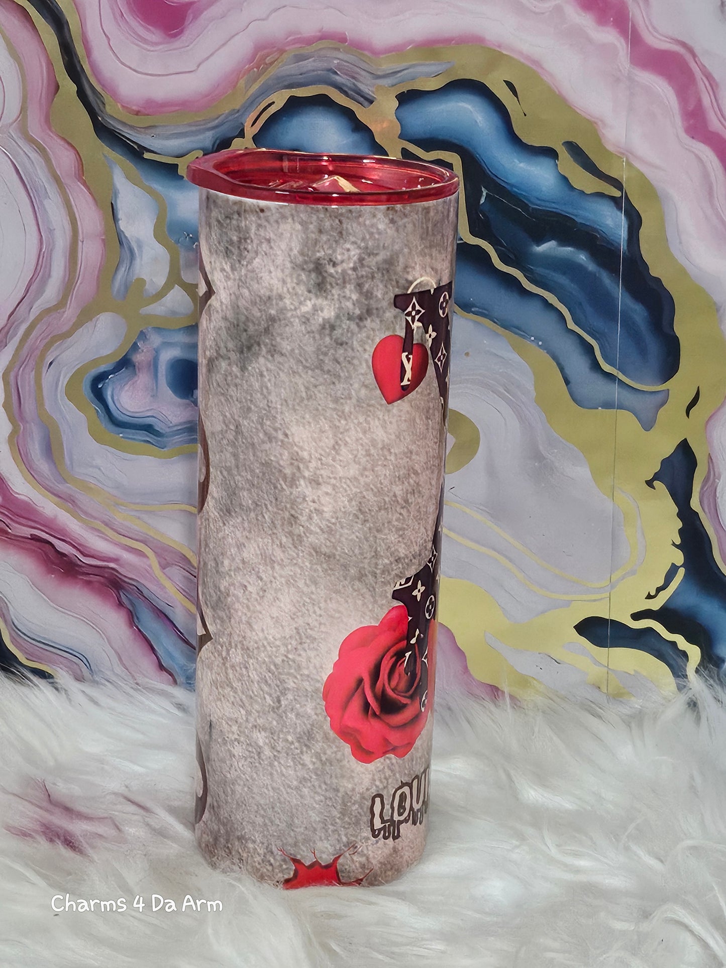 LV inspired Tumbler w/Color Lid