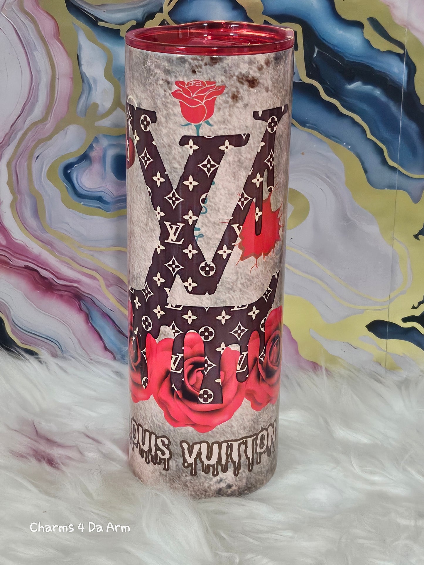 LV inspired Tumbler w/Color Lid